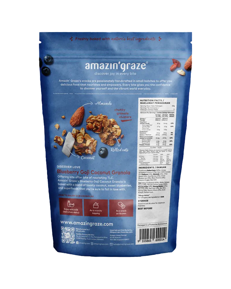 Blueberry Goji Coconut Granola - Amazin' Graze Malaysia